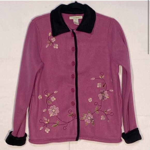 Vintage Crossroads Pink Fleece Embroidered Button  Up Cardigan S - Picture 3 of 10